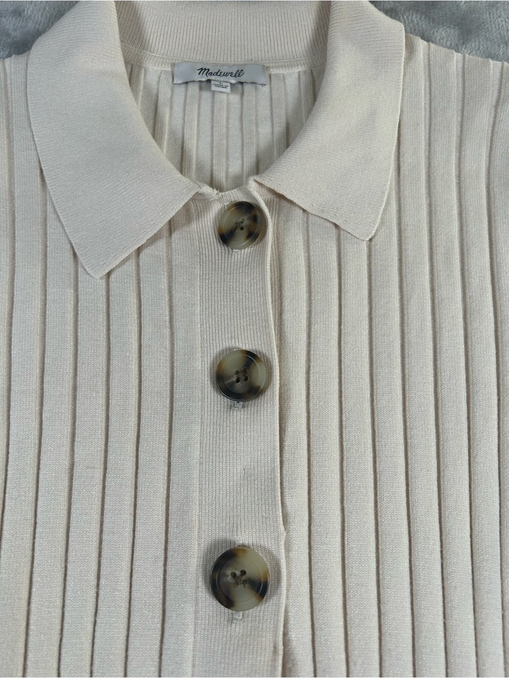 Madewell polo Cream Ribbed Button-Front Collared Sweater - Picture 4 of 12